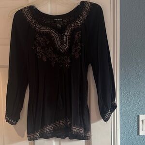 Lucky Brand Black Floral Embroidered Blouse